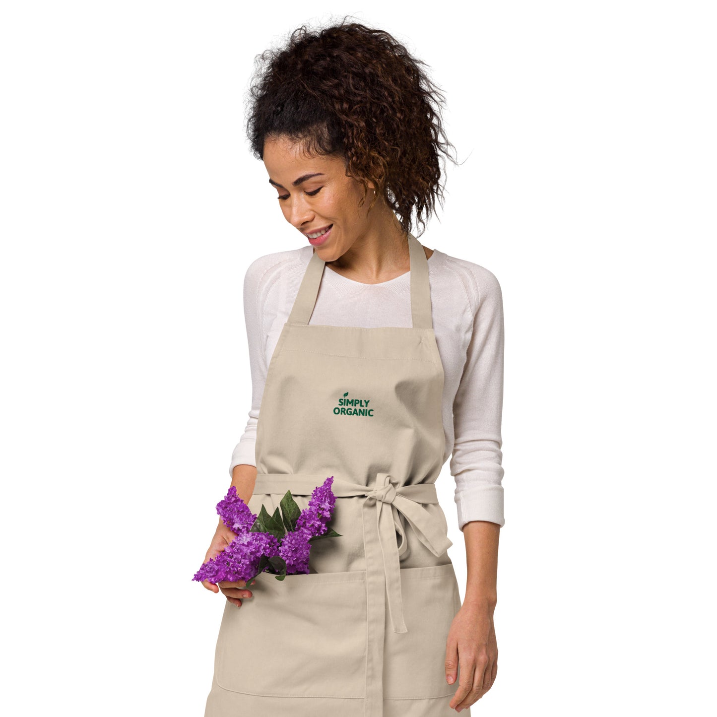 SimplyOrganic Embroidered Organic Cotton Apron tan