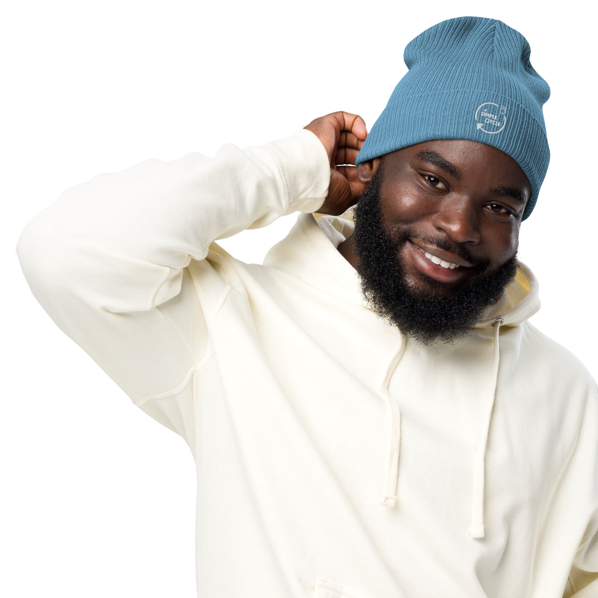 SimpleCycle Organic Ribbed Beanie blue front view