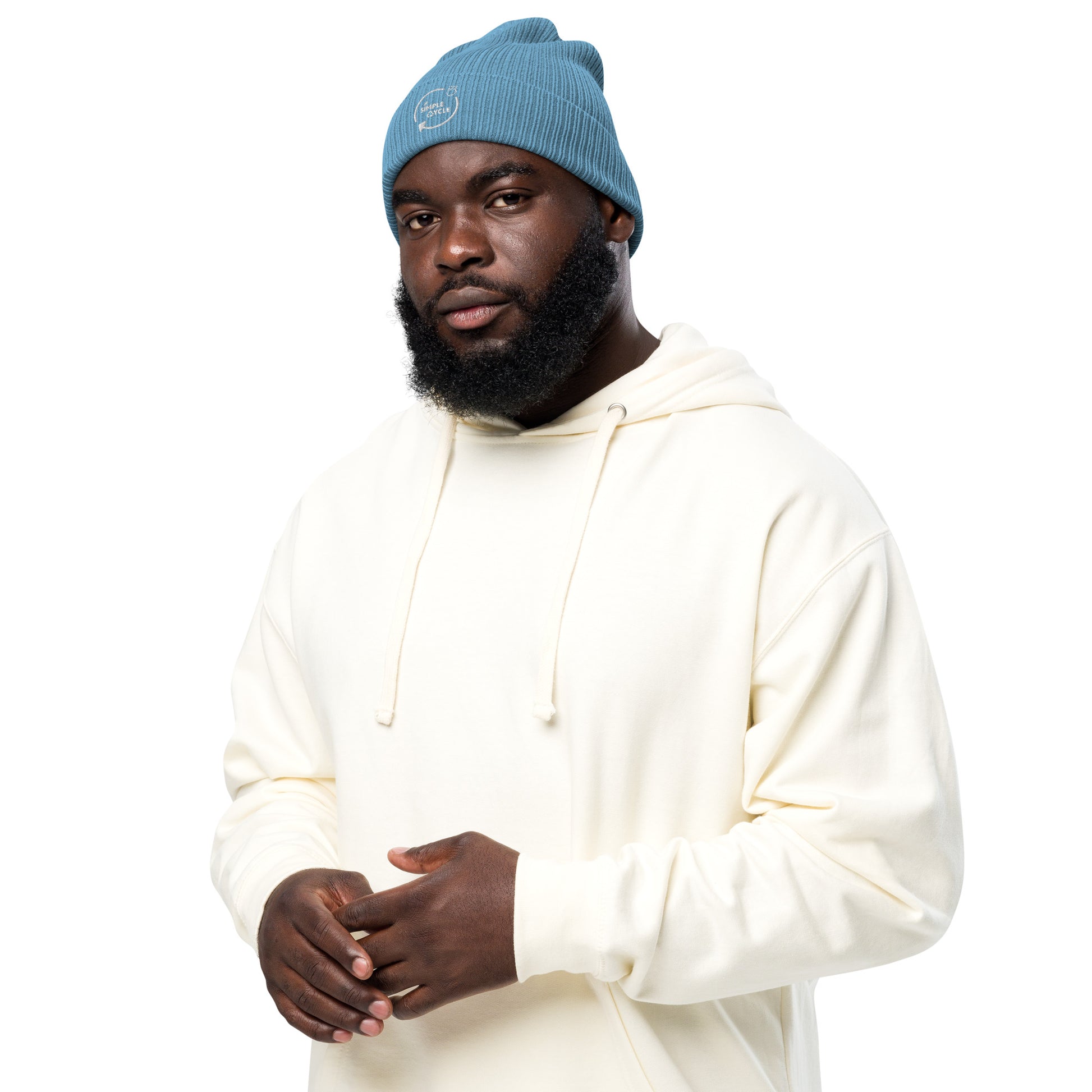 SimpleCycle Organic Ribbed Beanie blue front view