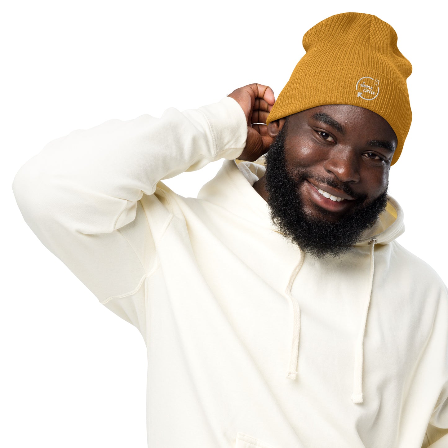 SimpleCycle Organic Ribbed Beanie yellow front view