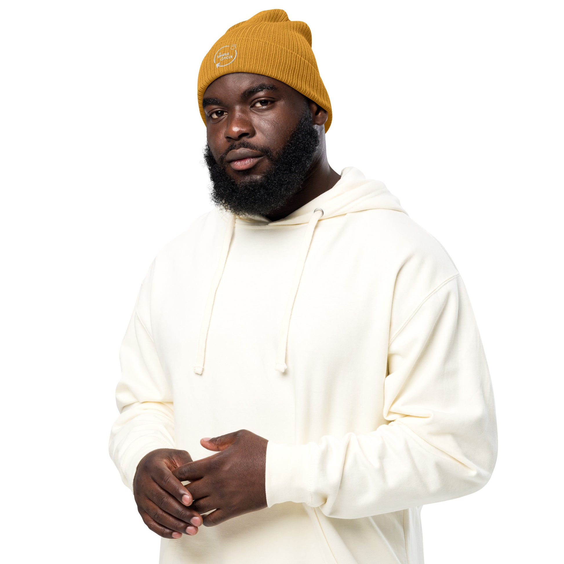 SimpleCycle Organic Ribbed Beanie yellow front view