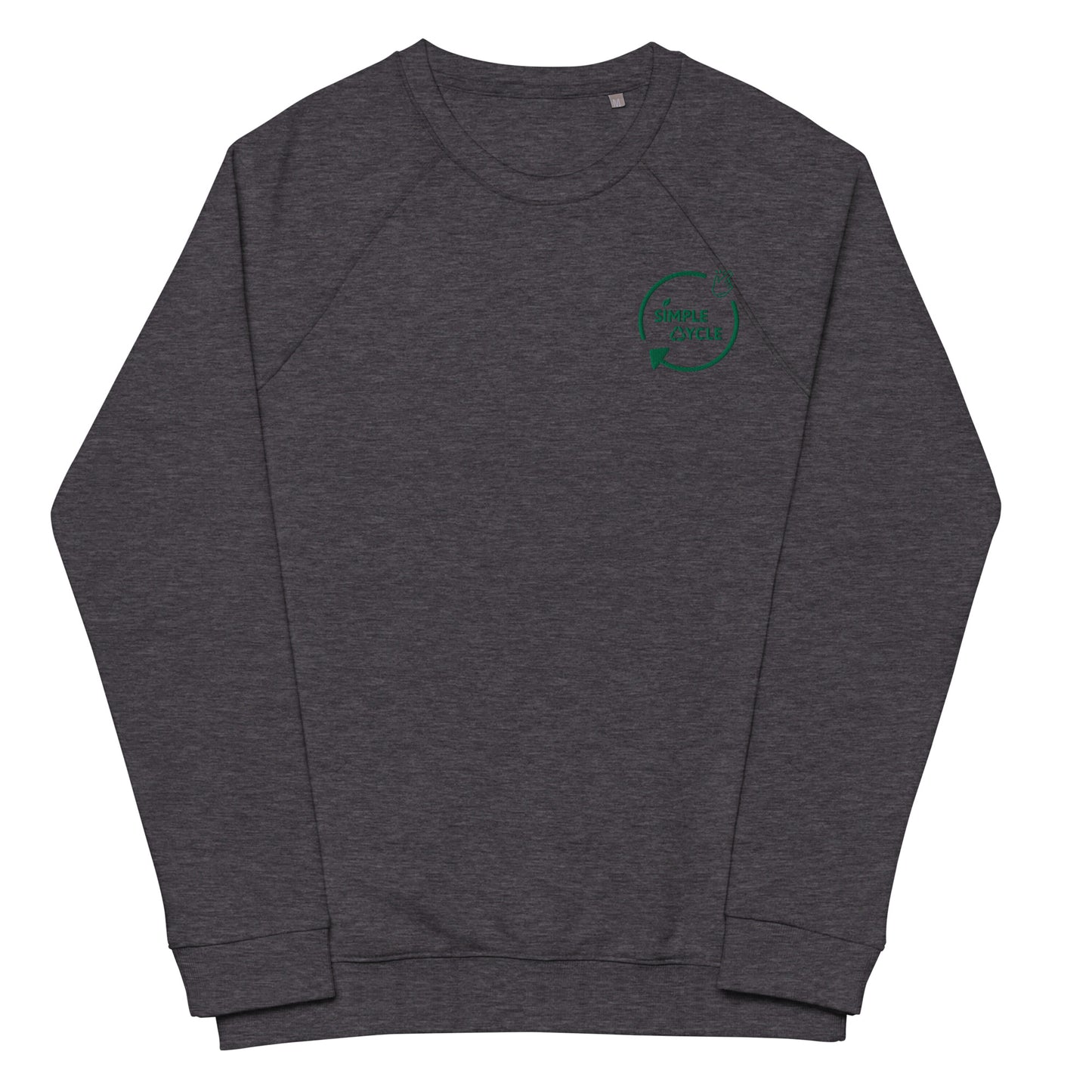 SimpleCycle Unisex Embordered Organic Raglan Sweatshirt grey front view