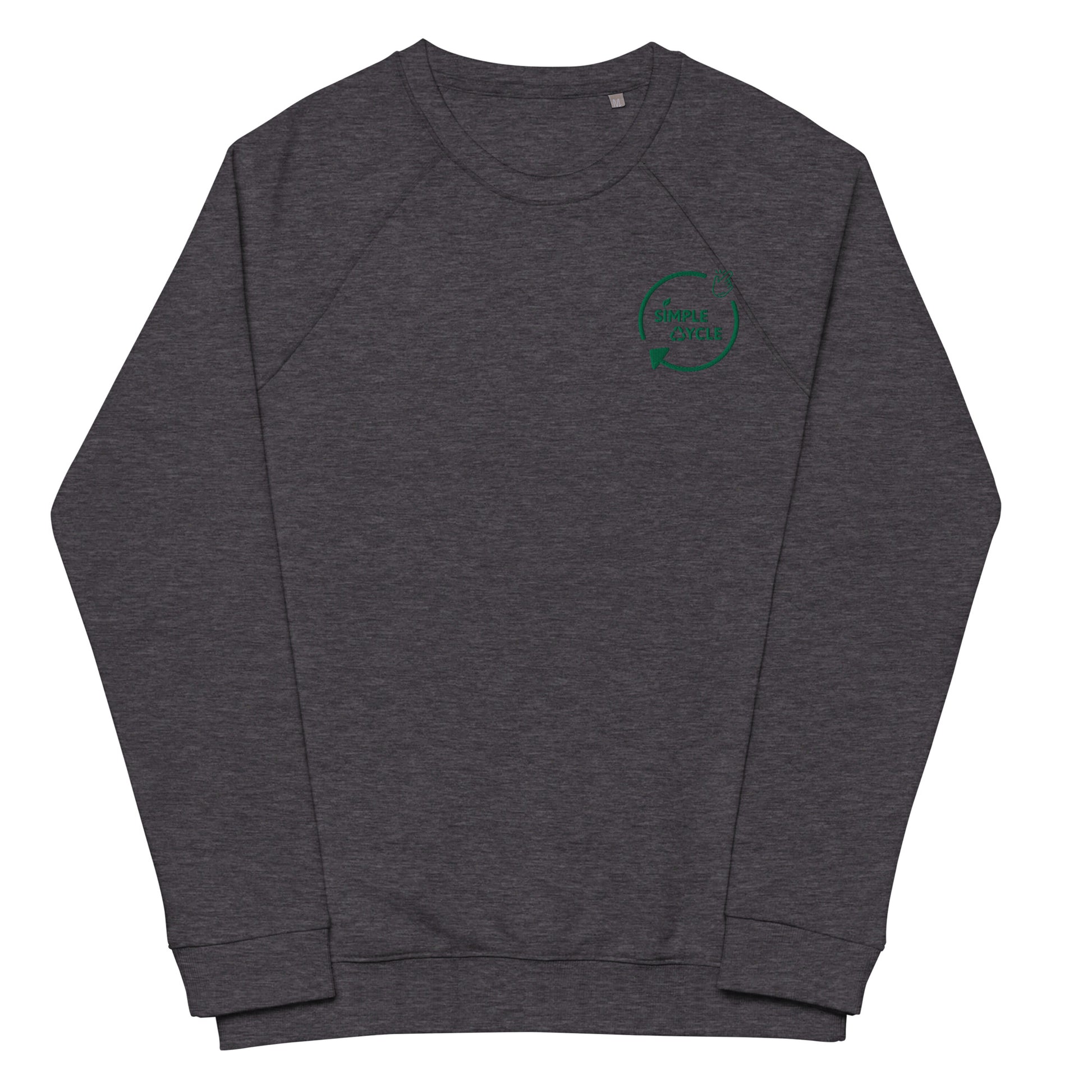 SimpleCycle Unisex Embordered Organic Raglan Sweatshirt grey front view