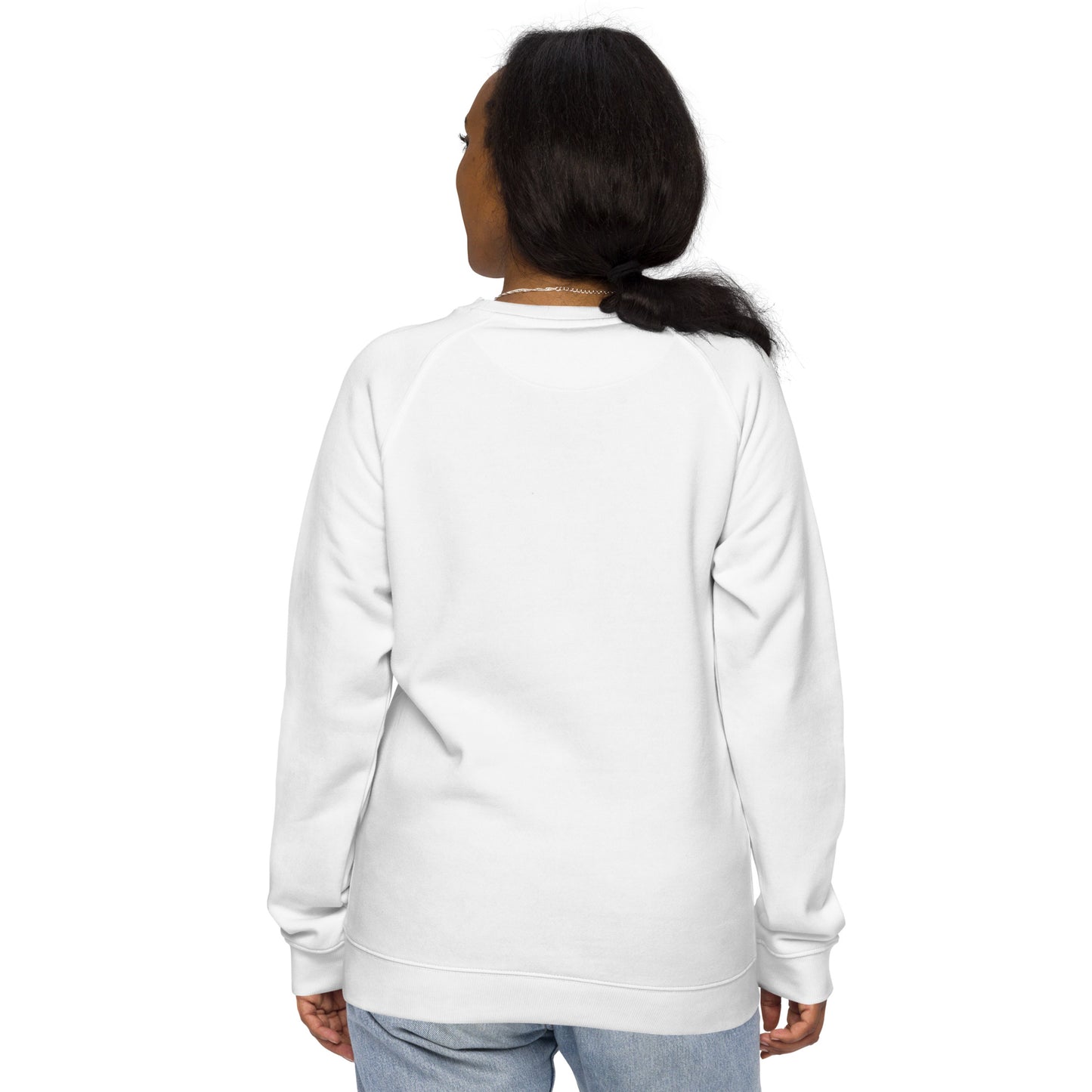 SimpleCycle Unisex Embordered Organic Raglan Sweatshirt white back view
