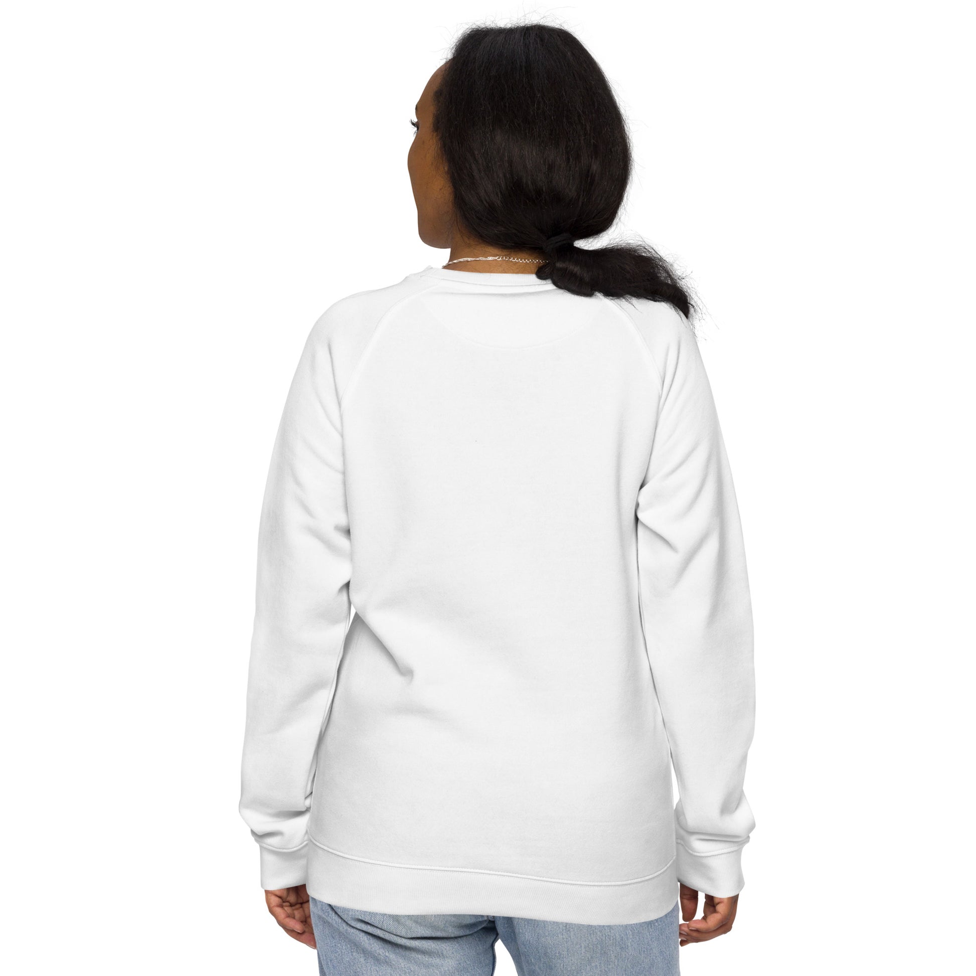 SimpleCycle Unisex Embordered Organic Raglan Sweatshirt white back view