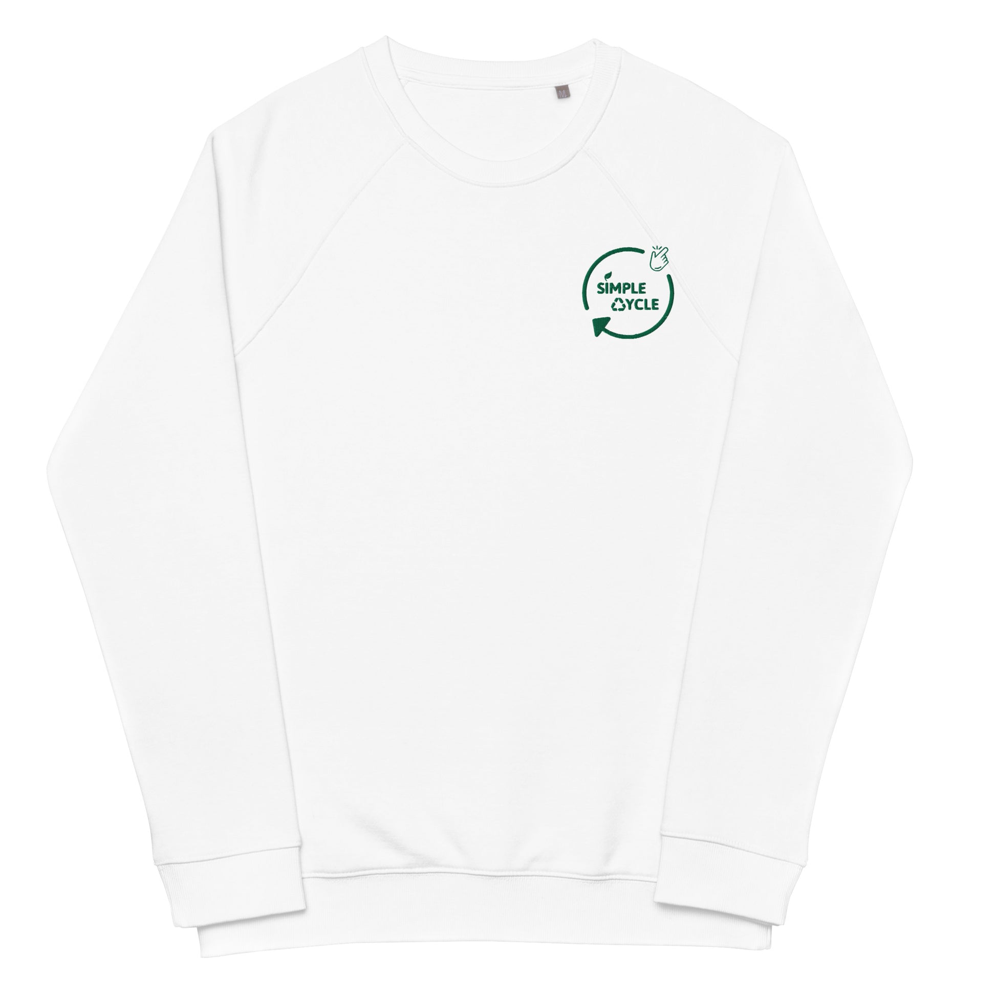 SimpleCycle Unisex Embordered Organic Raglan Sweatshirt white front view