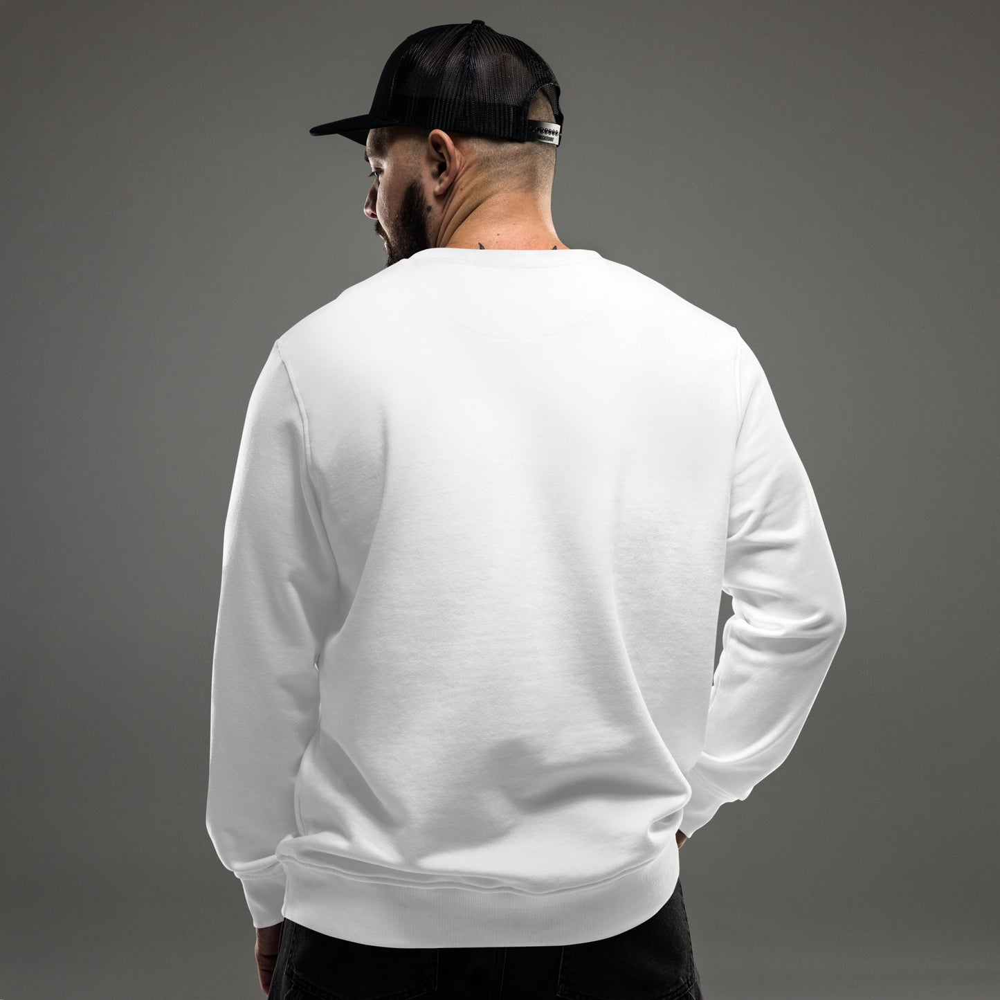 SimpleCycle Branded Unisex Organic Sweatshirt White back view