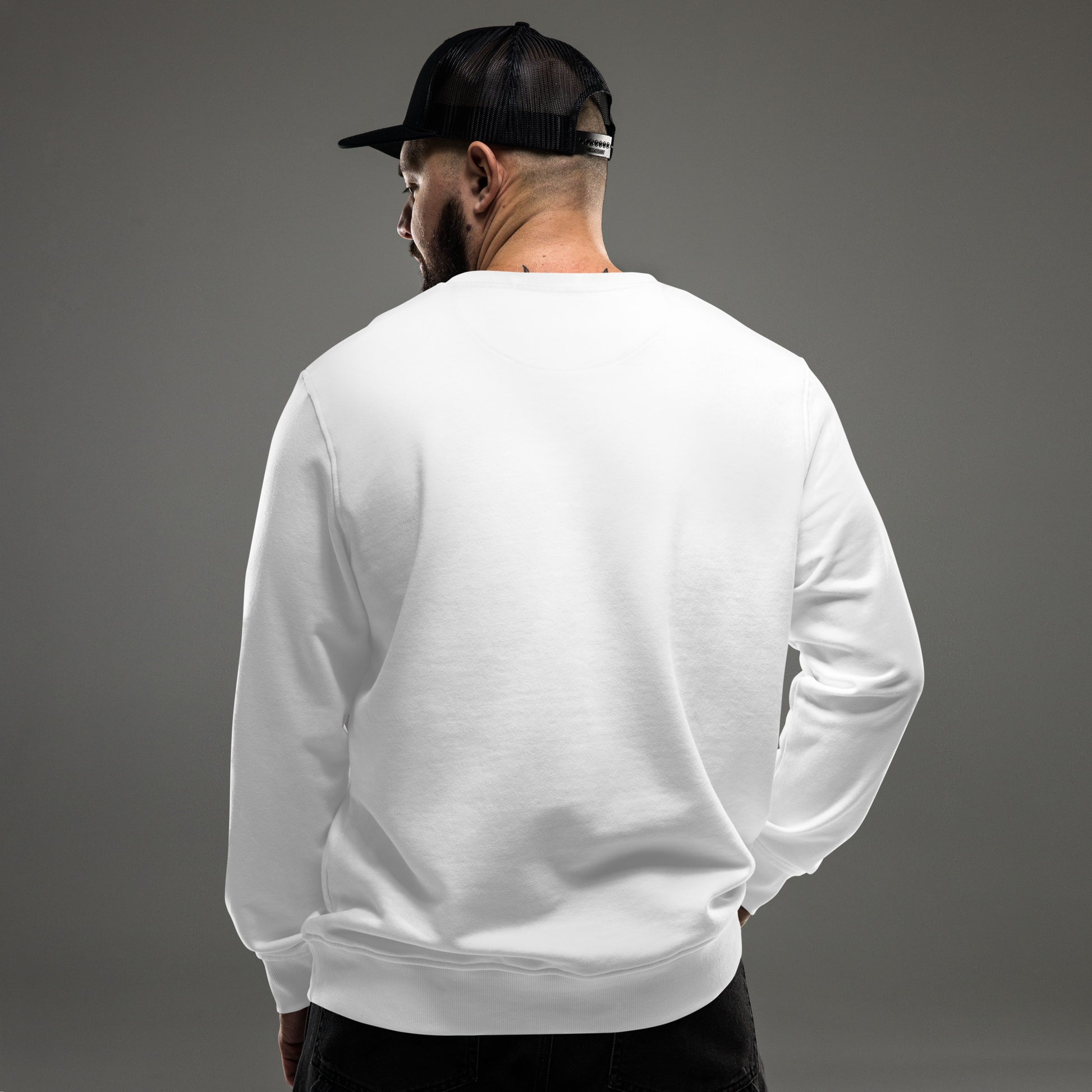 SimpleCycle Branded Unisex Organic Sweatshirt White back view
