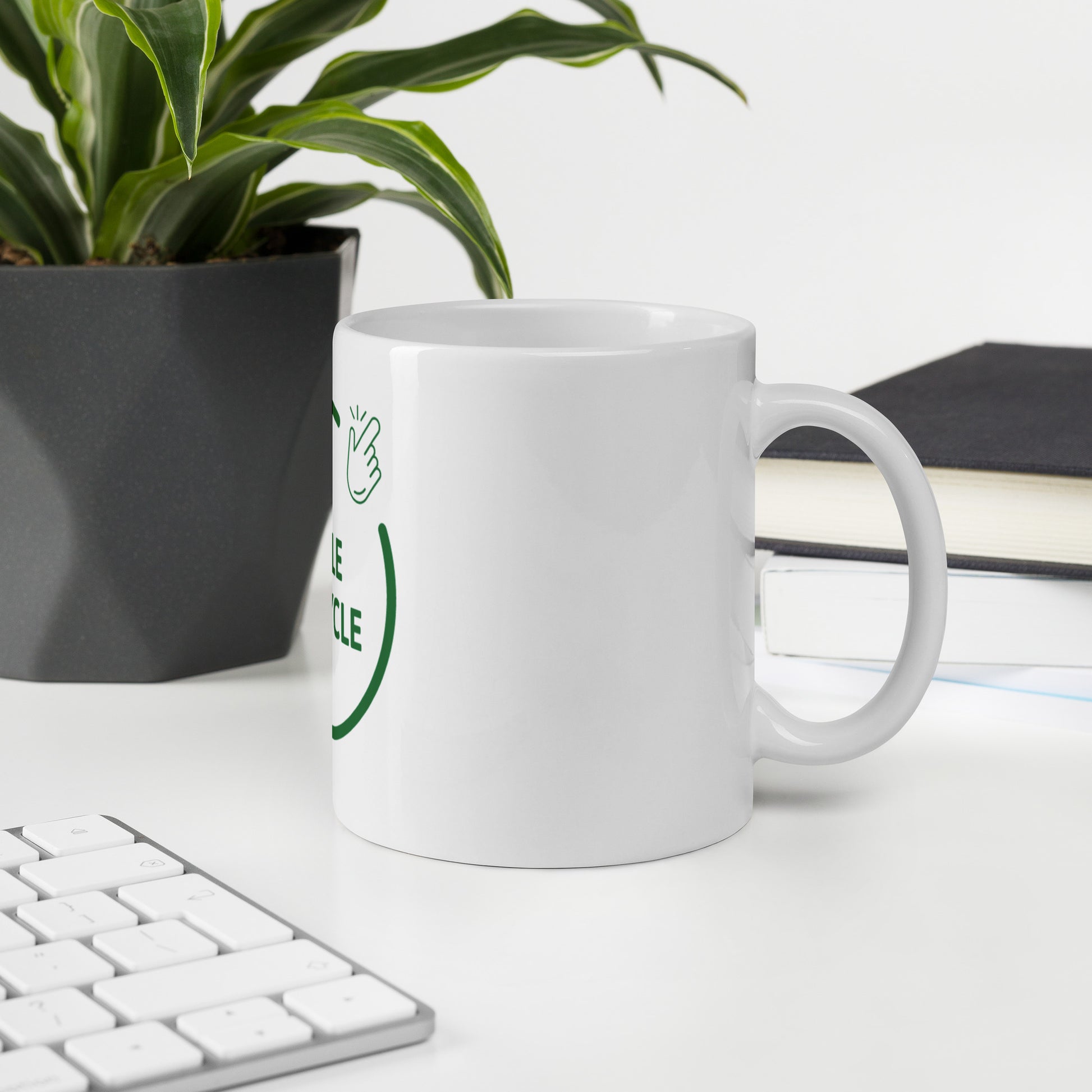 SimpleCycle White Glossy Mug side view in the office