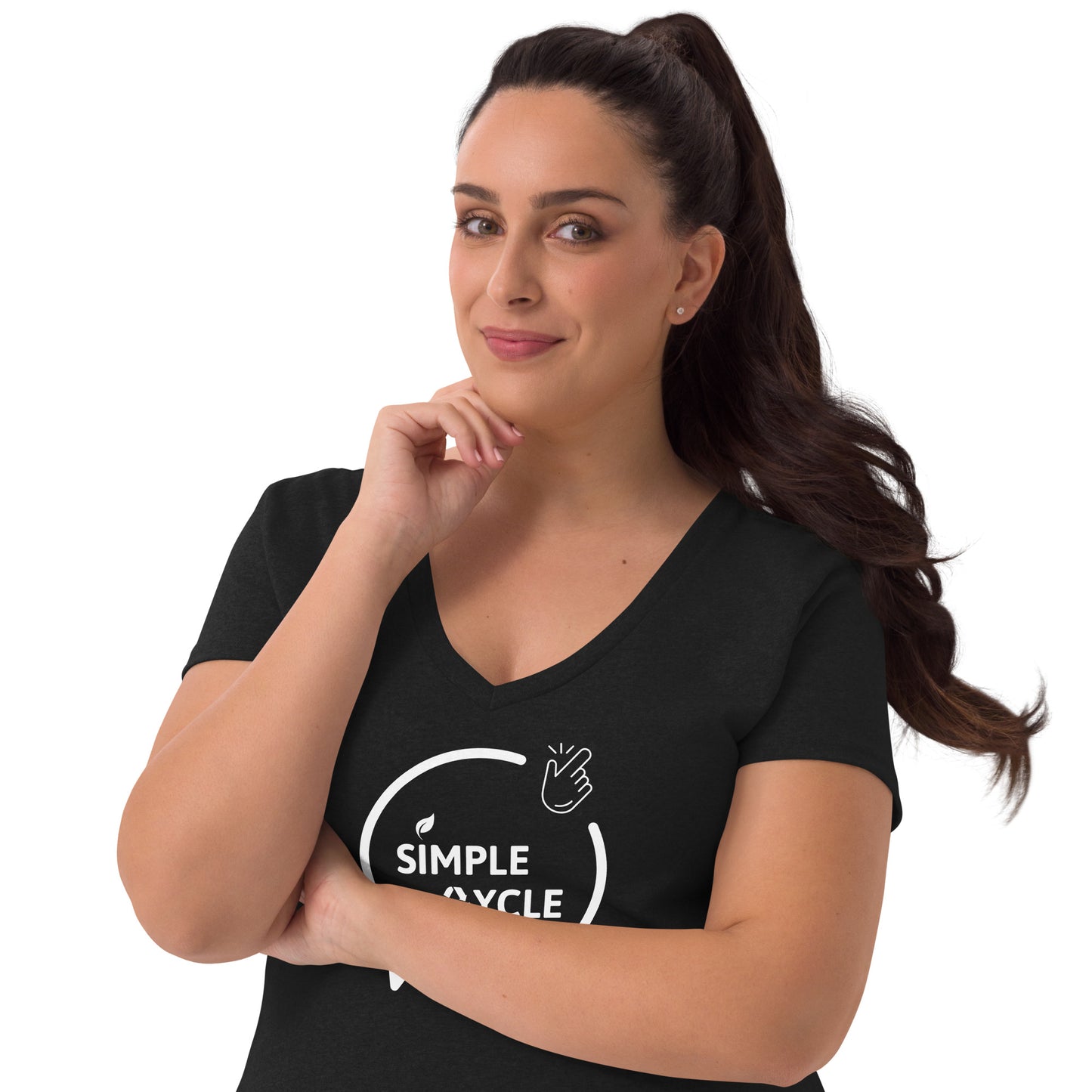 SimpleCycle Women’s Recycled V-Neck T-Shirt black front close up
