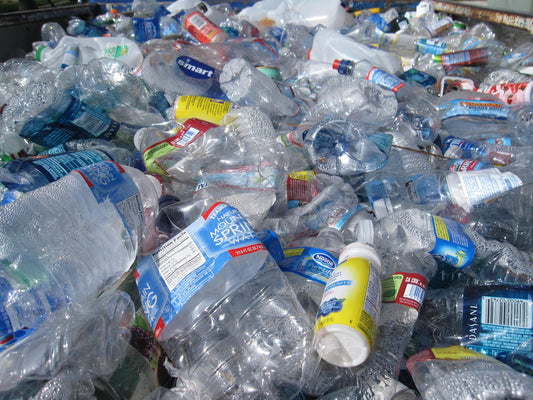 A large collection of plastic bottles.