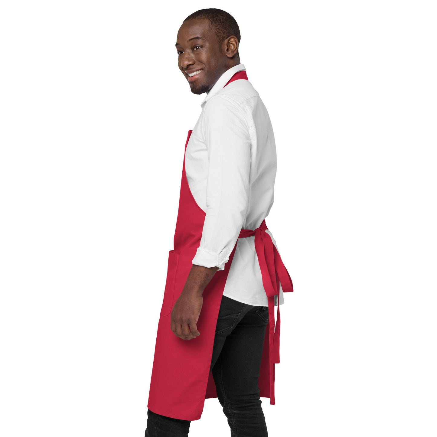 SimplyOrganic Embroidered Organic Cotton Apron red side view