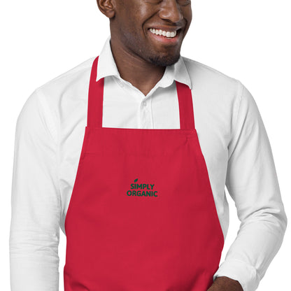 SimplyOrganic Embroidered Organic Cotton Apron red close up