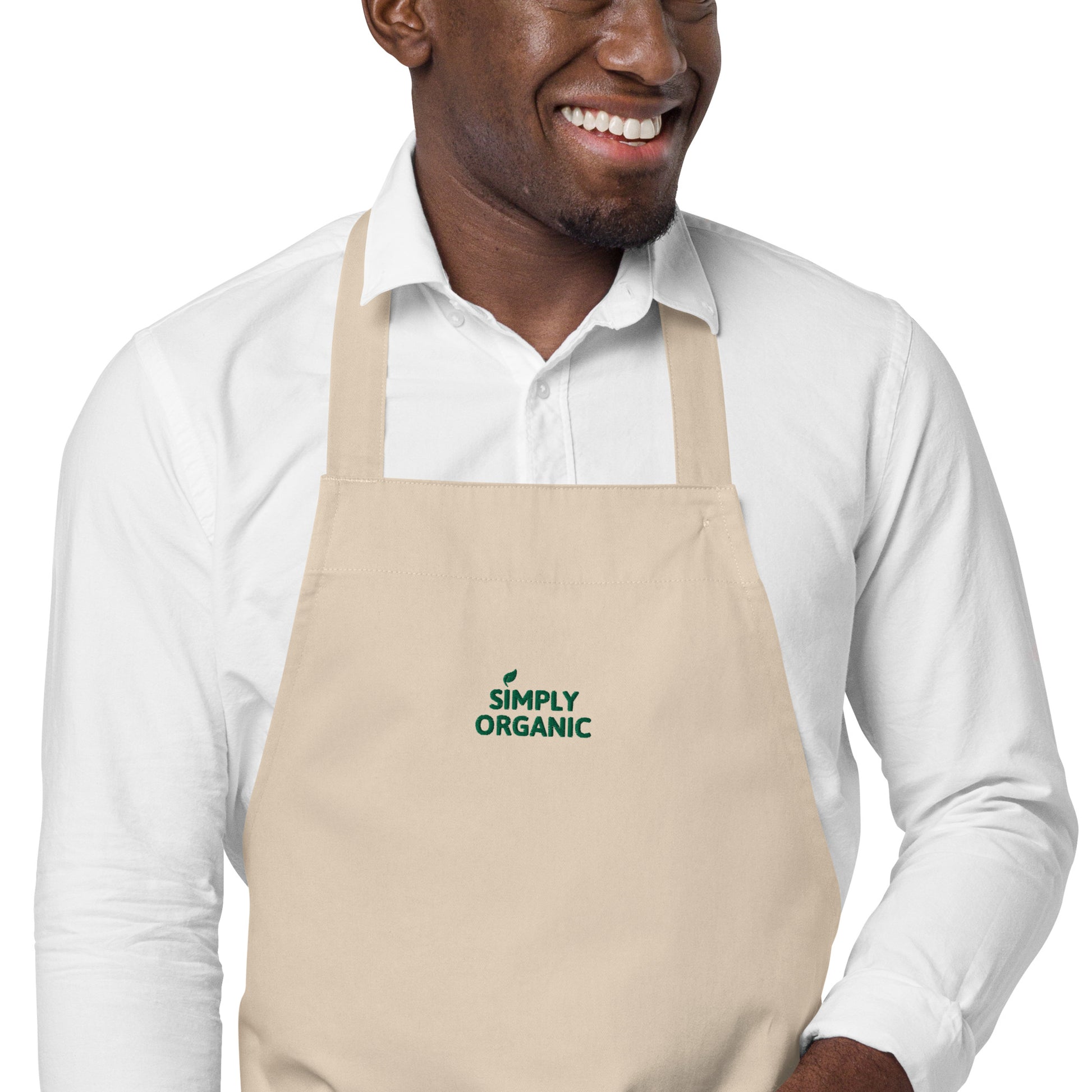 SimplyOrganic Embroidered Organic Cotton Apron khaki front view