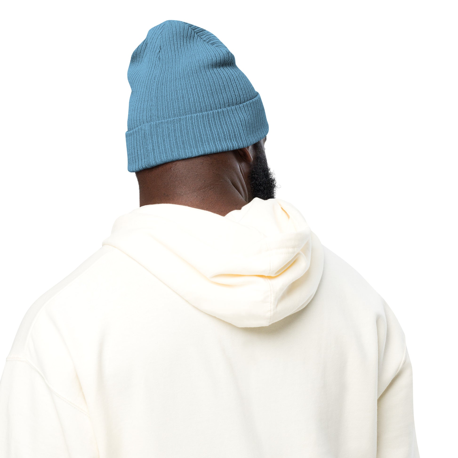 SimpleCycle Organic Ribbed Beanie blue back view