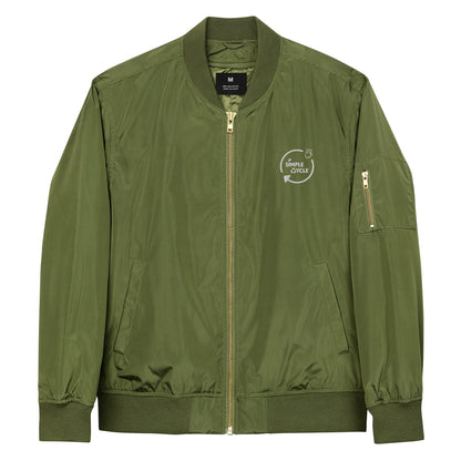 SimpleCycle Embroidered Premium Recycled Bomber Jacket green front view product only