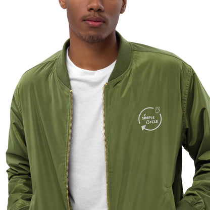 SimpleCycle Embroidered Premium Recycled Bomber Jacket green close up