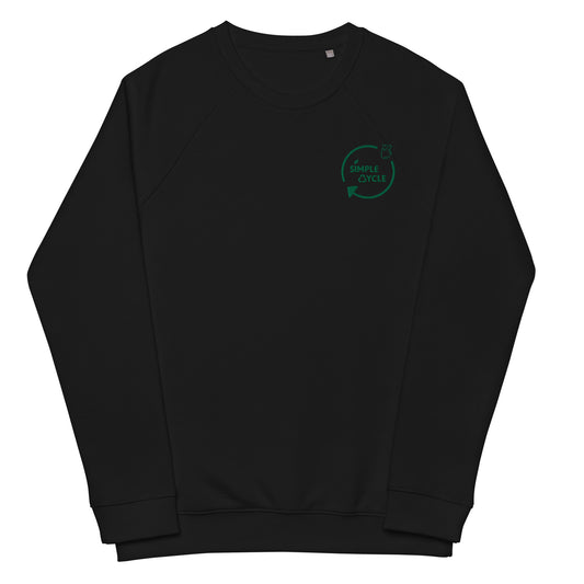 SimpleCycle Unisex Embordered Organic Raglan Sweatshirt front view in black