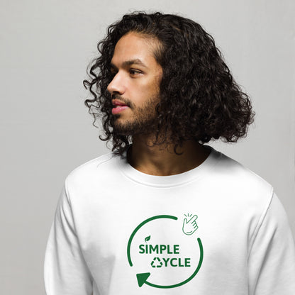 SimpleCycle Branded Unisex Organic Sweatshirt White close up