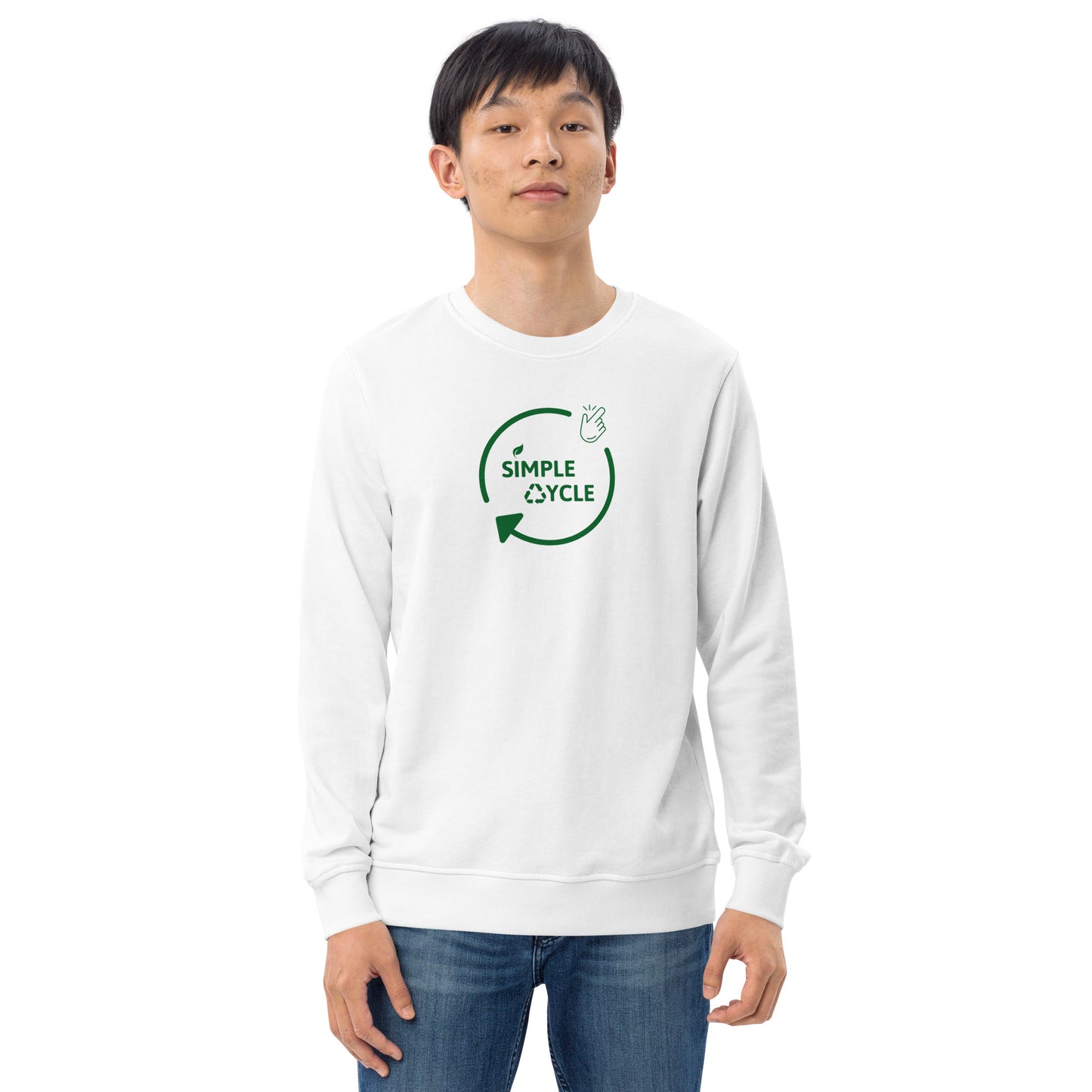 SimpleCycle Branded Unisex Organic Sweatshirt White front view