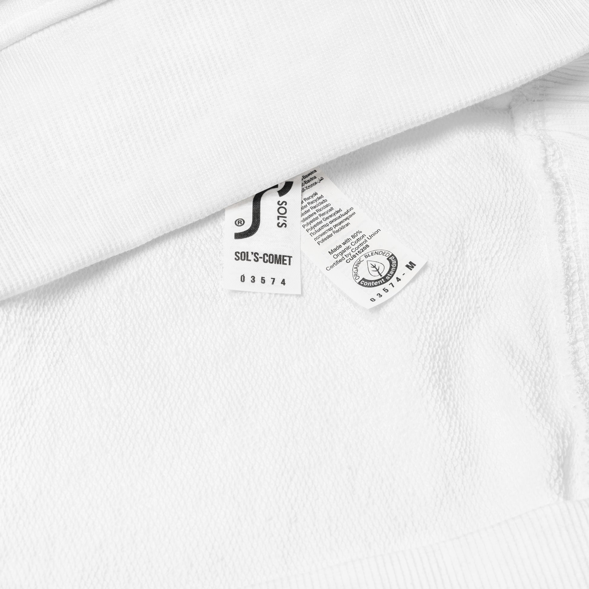 SimpleCycle Branded Unisex Organic Sweatshirt White tag