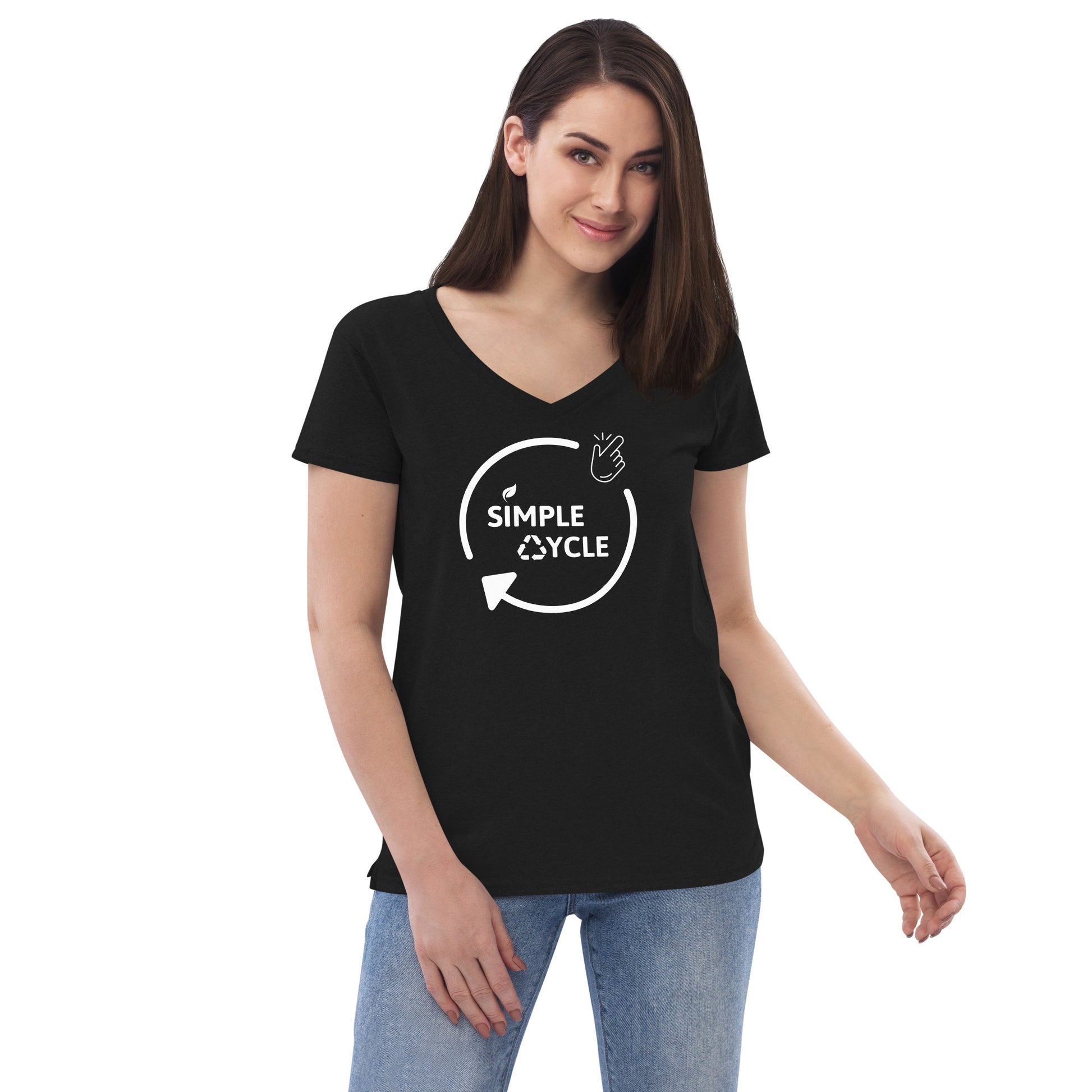 SimpleCycle Women’s Recycled V-Neck T-Shirt black front view