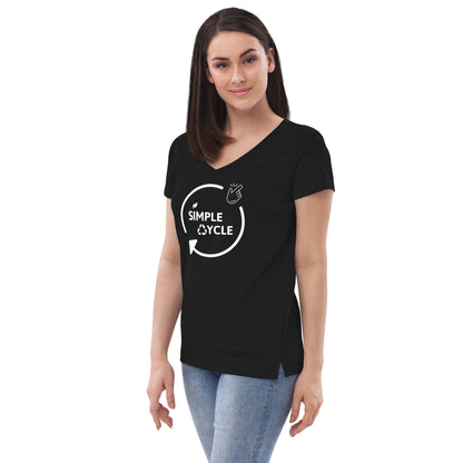 SimpleCycle Women’s Recycled V-Neck T-Shirt black side view