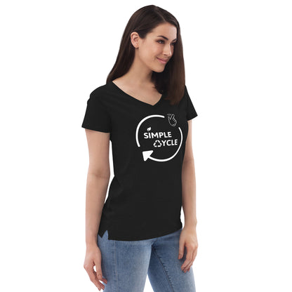 SimpleCycle Women’s Recycled V-Neck T-Shirt black side view