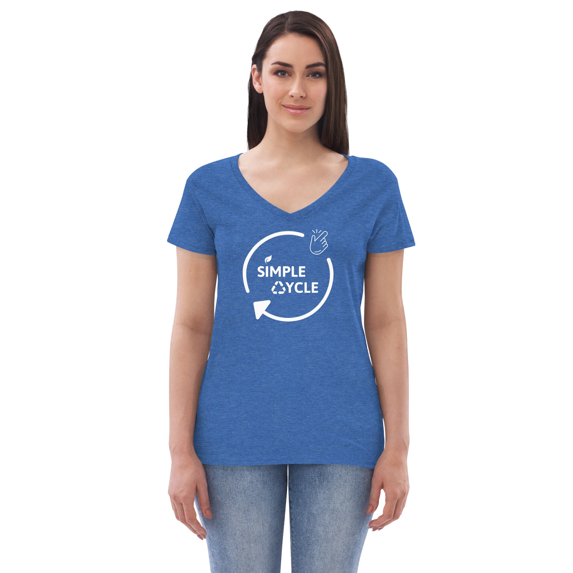 SimpleCycle Women’s Recycled V-Neck T-Shirt heather blue front