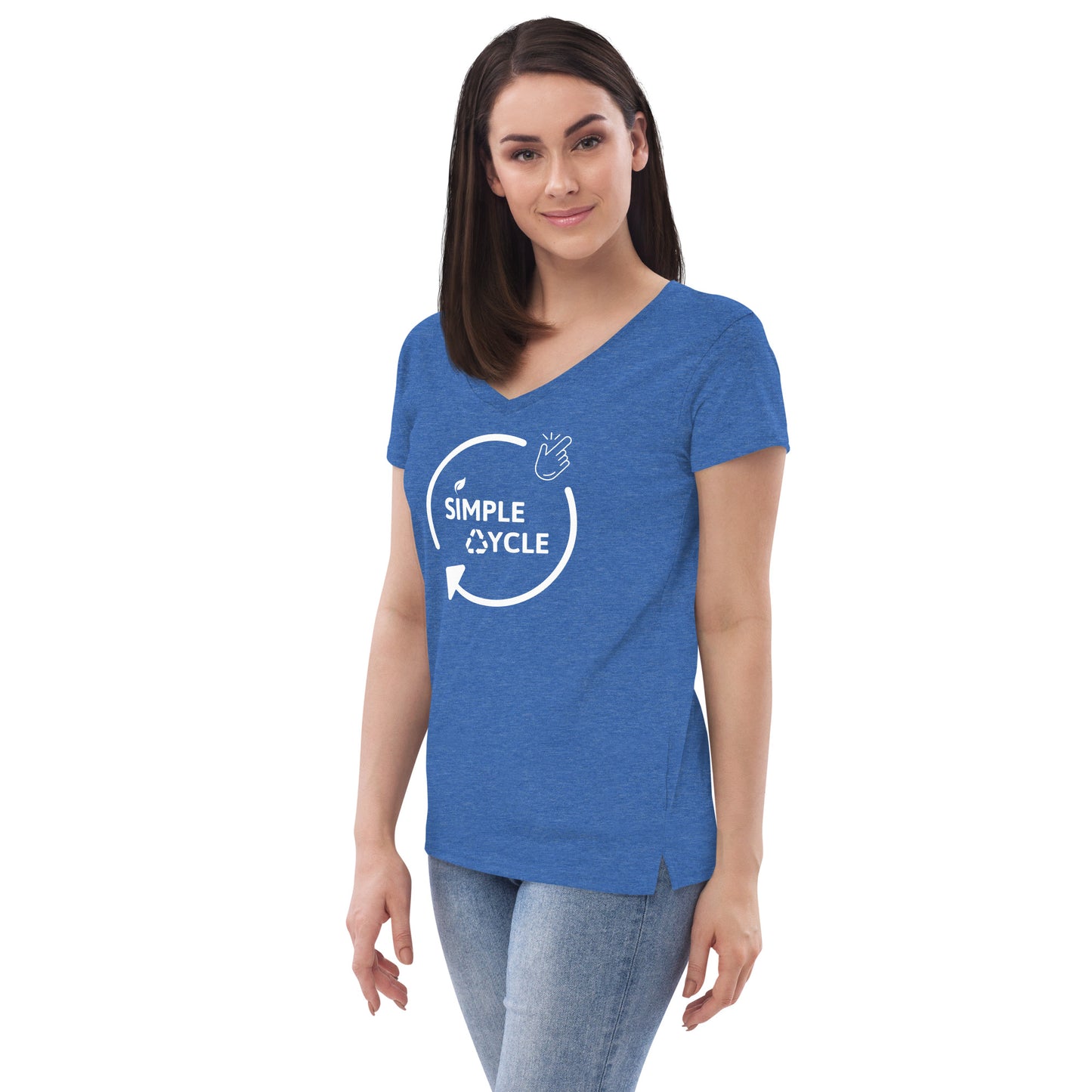 SimpleCycle Women’s Recycled V-Neck T-Shirt heather blue side left front
