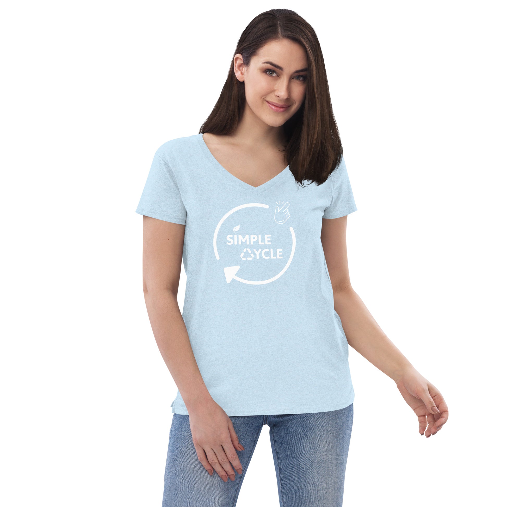 SimpleCycle Women’s Recycled V-Neck T-Shirt crystal blue front
