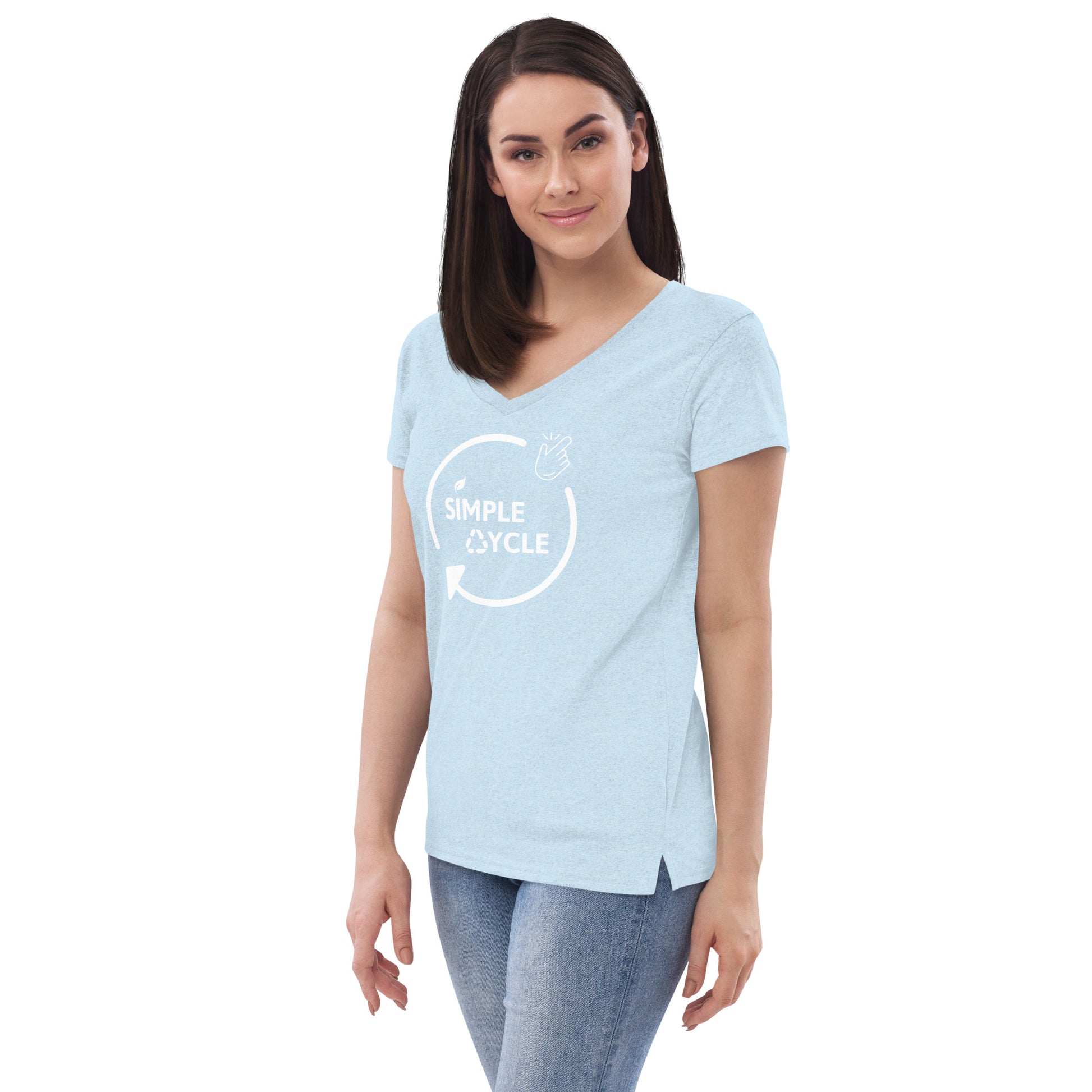 SimpleCycle Women’s Recycled V-Neck T-Shirt crystal blue left front