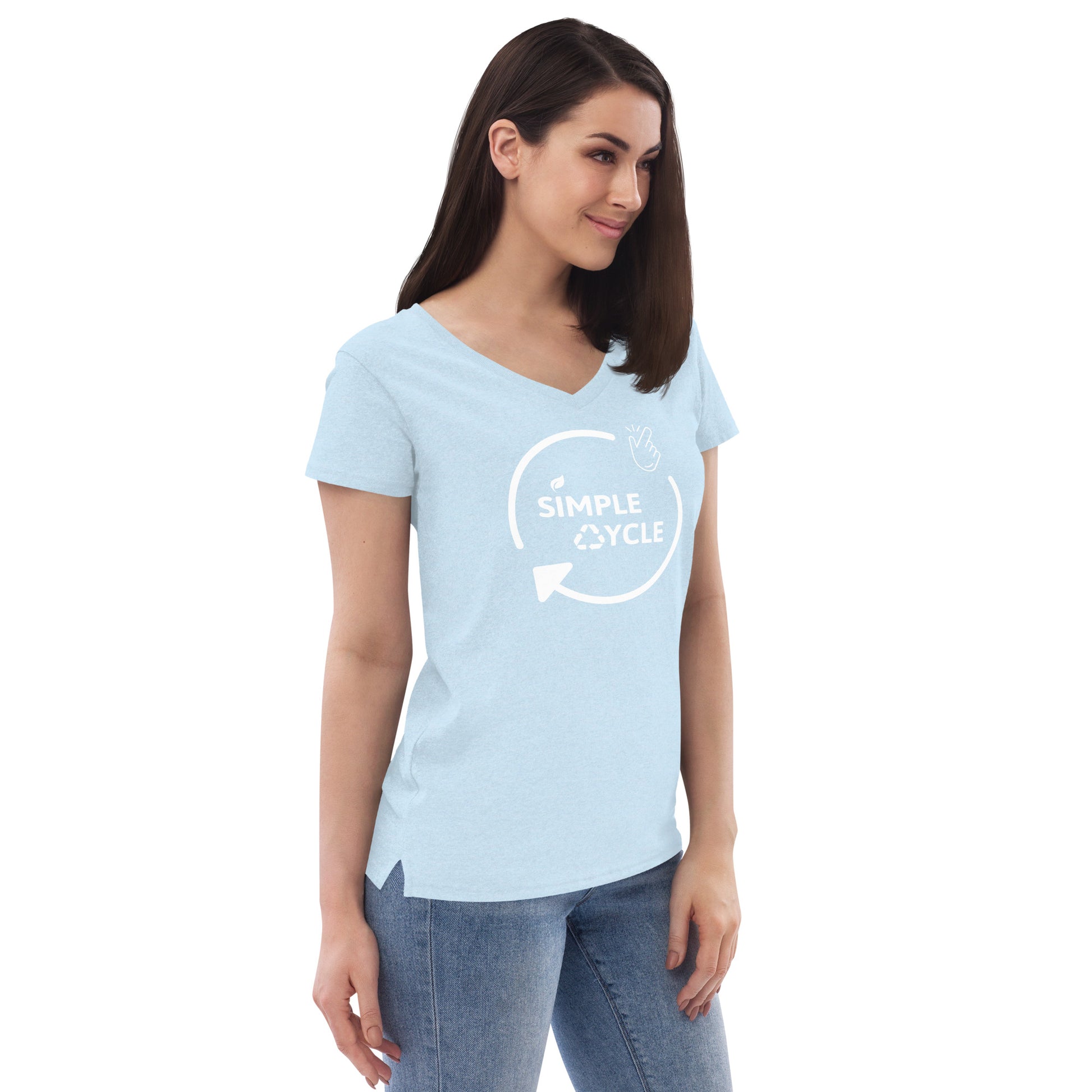 SimpleCycle Women’s Recycled V-Neck T-Shirt crystal blue right front