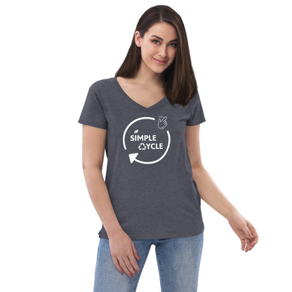 SimpleCycle Women’s Recycled V-Neck T-Shirt heather navy front view