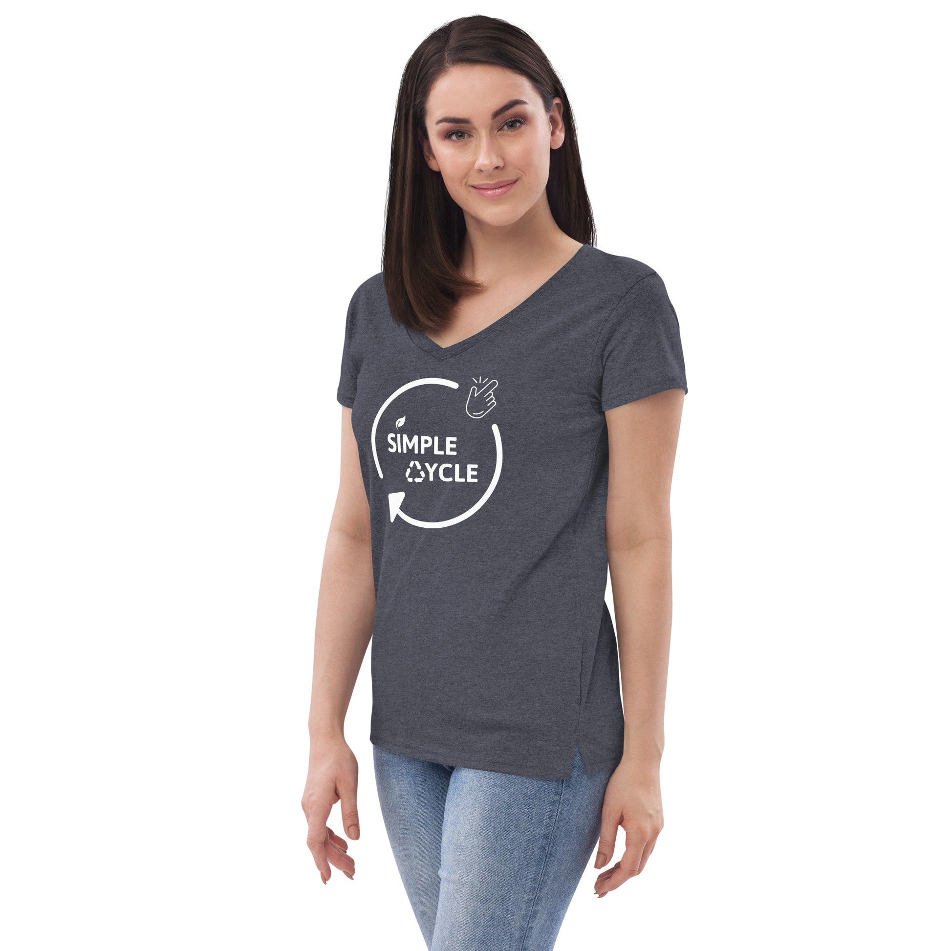 SimpleCycle Women’s Recycled V-Neck T-Shirt heather navy side view