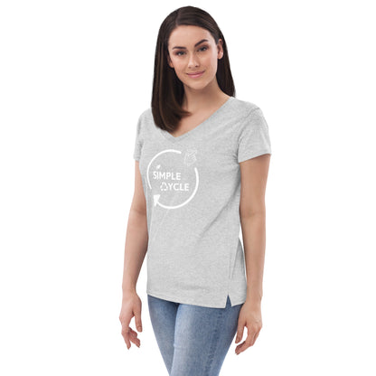 SimpleCycle Women’s Recycled V-Neck T-Shirt heather grey left front