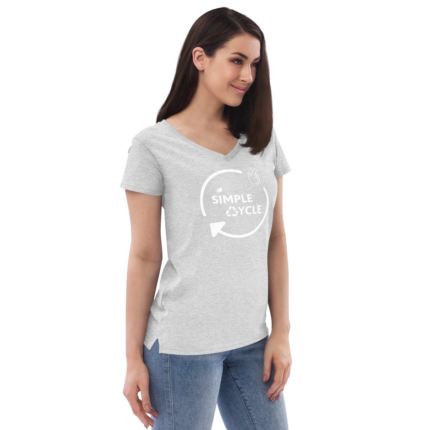 SimpleCycle Women’s Recycled V-Neck T-Shirt heather grey right front